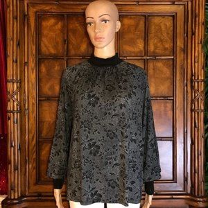 Ann Taylor Midnight Floral Bishop Sleeve Swing Top